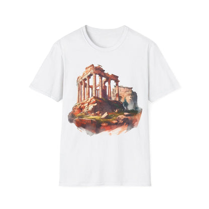 Close-up of the unisex soft-style T-shirt neckline highlighting the smooth ribbed crew neck and subtle stitching details in