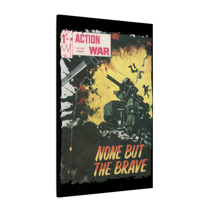 Close-up of the Action War #31 canvas edge showcasing textured linen material and vibrant printed colors