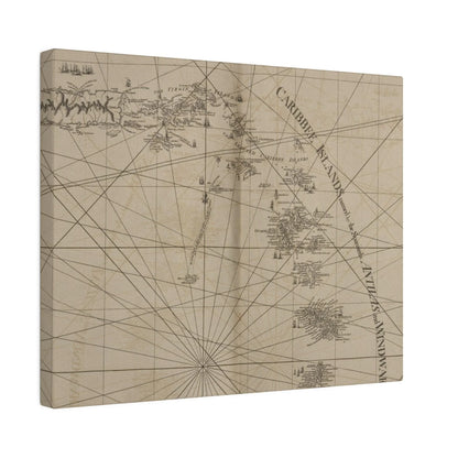 Close-up of vibrant canvas fabric featuring detailed map outlines of Caribbee Island and Virgin Islands with textured stitch