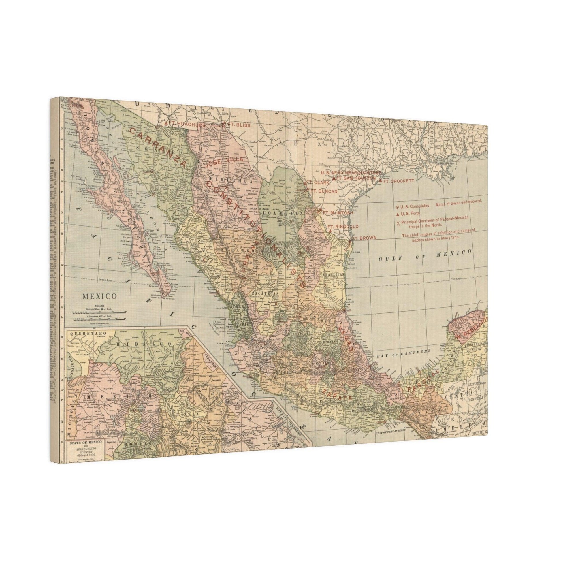 Close-up of vibrant red and orange hues highlighting textured canvas surface of the Mexican Revolution 1913 artwork