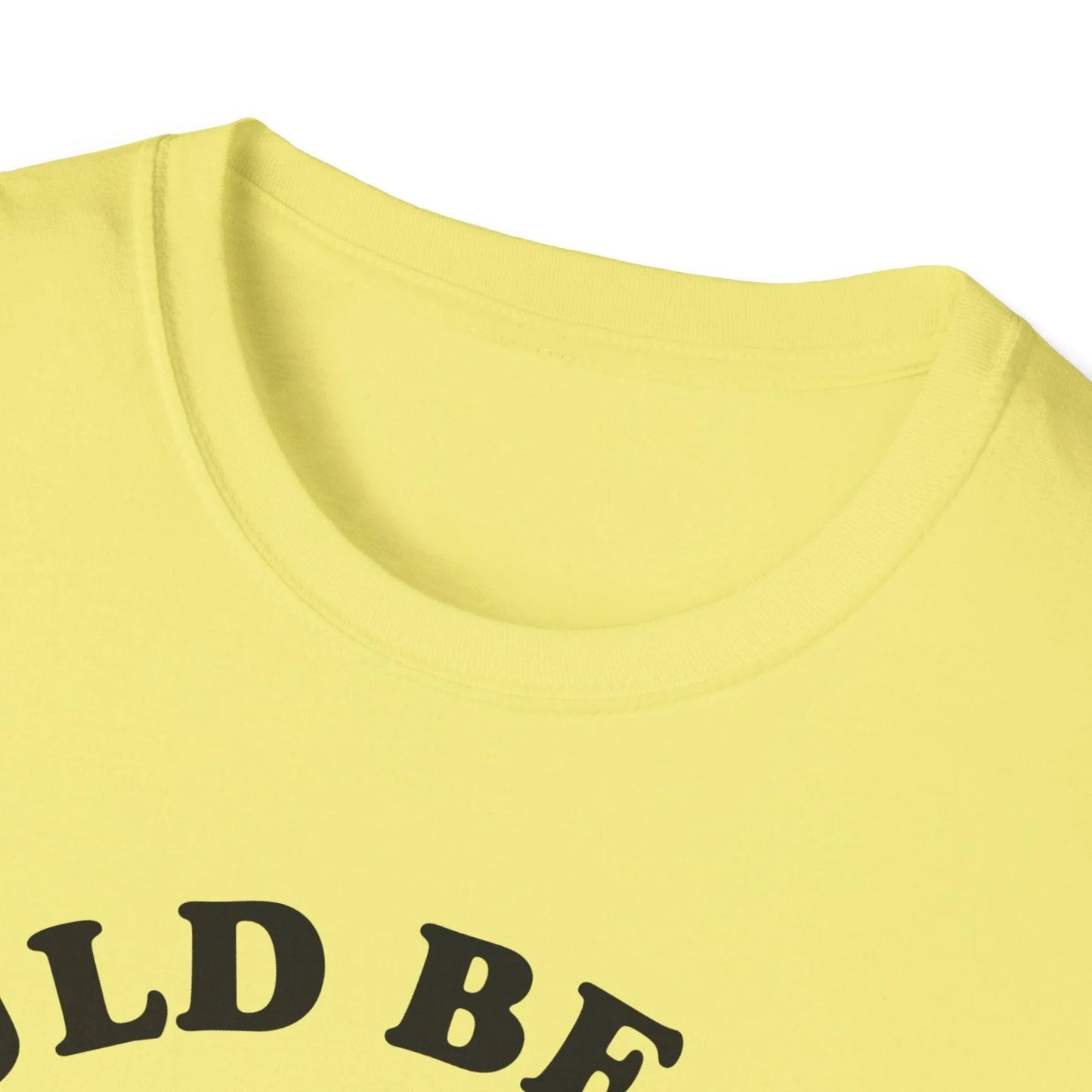 Close-up of the black unisex softstyle T-shirt's smooth fabric texture and reinforced neckline from a slight overhead angle.