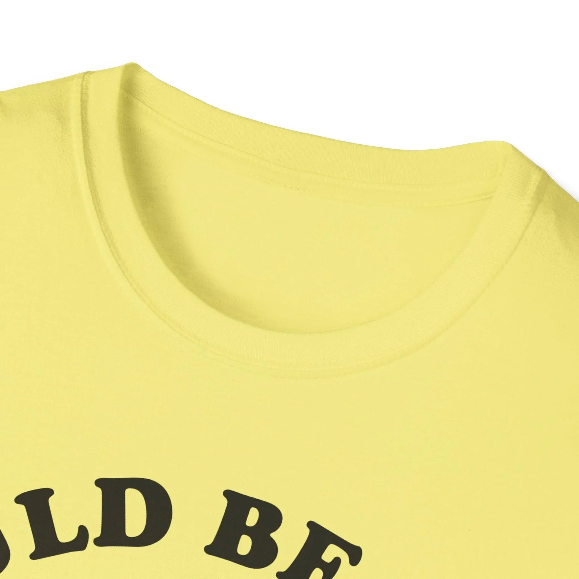 Close-up of the black unisex softstyle T-shirt's smooth fabric texture and reinforced neckline from a slight overhead angle.