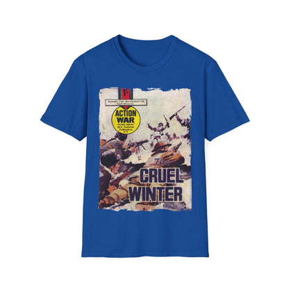 Front view highlighting the unisex relaxed fit, heather gray fabric, classic crew neckline, and short sleeves detail.