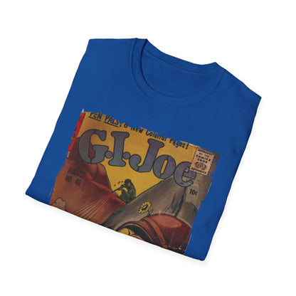 Close-up of the G.I. Joe No.46 unisex softstyle T-shirt's lightweight charcoal fabric, highlighting smooth knit texture and