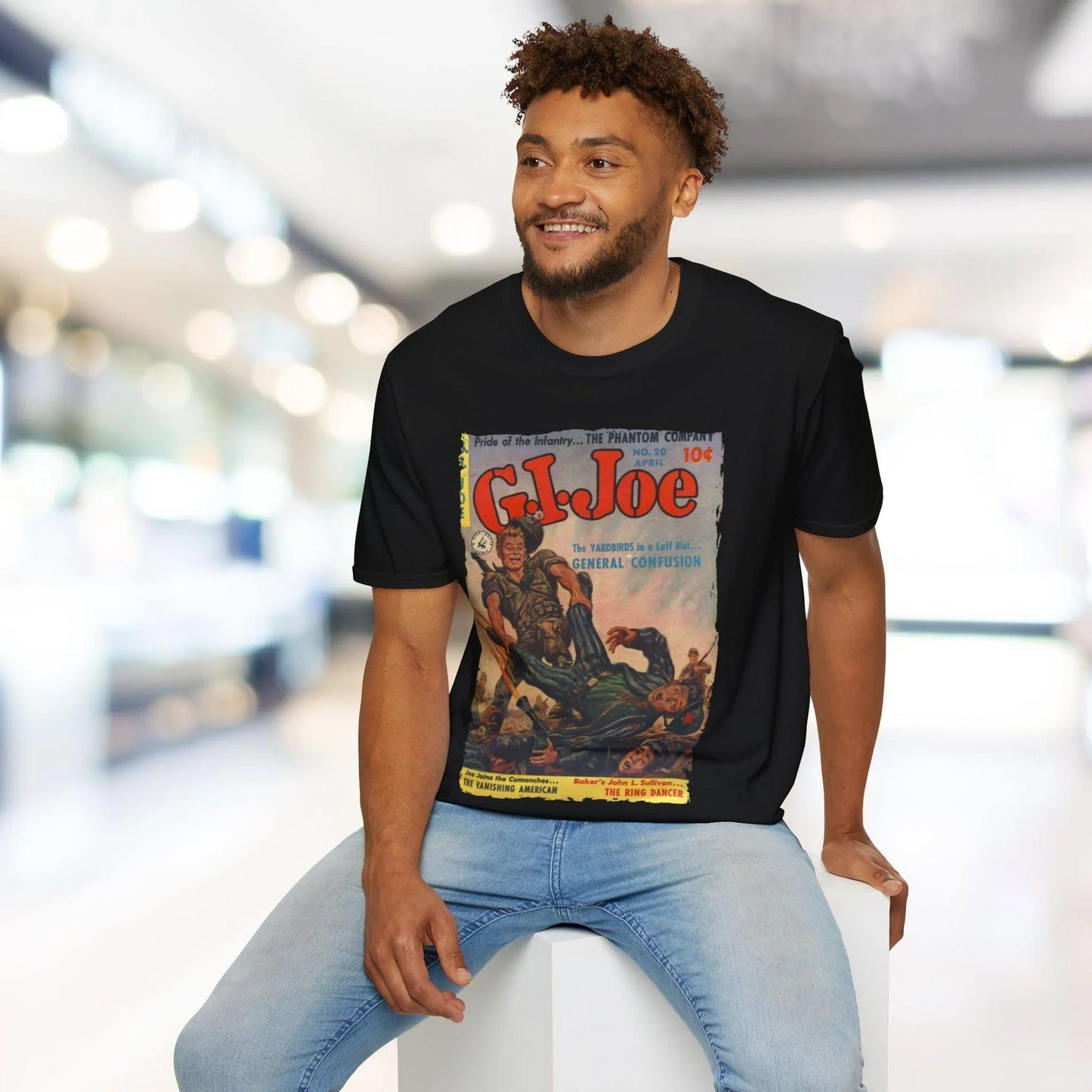 Close-up of the unisex softstyle T-shirt's neck ribbing showing smooth stitching and lightweight cotton blend fabric in