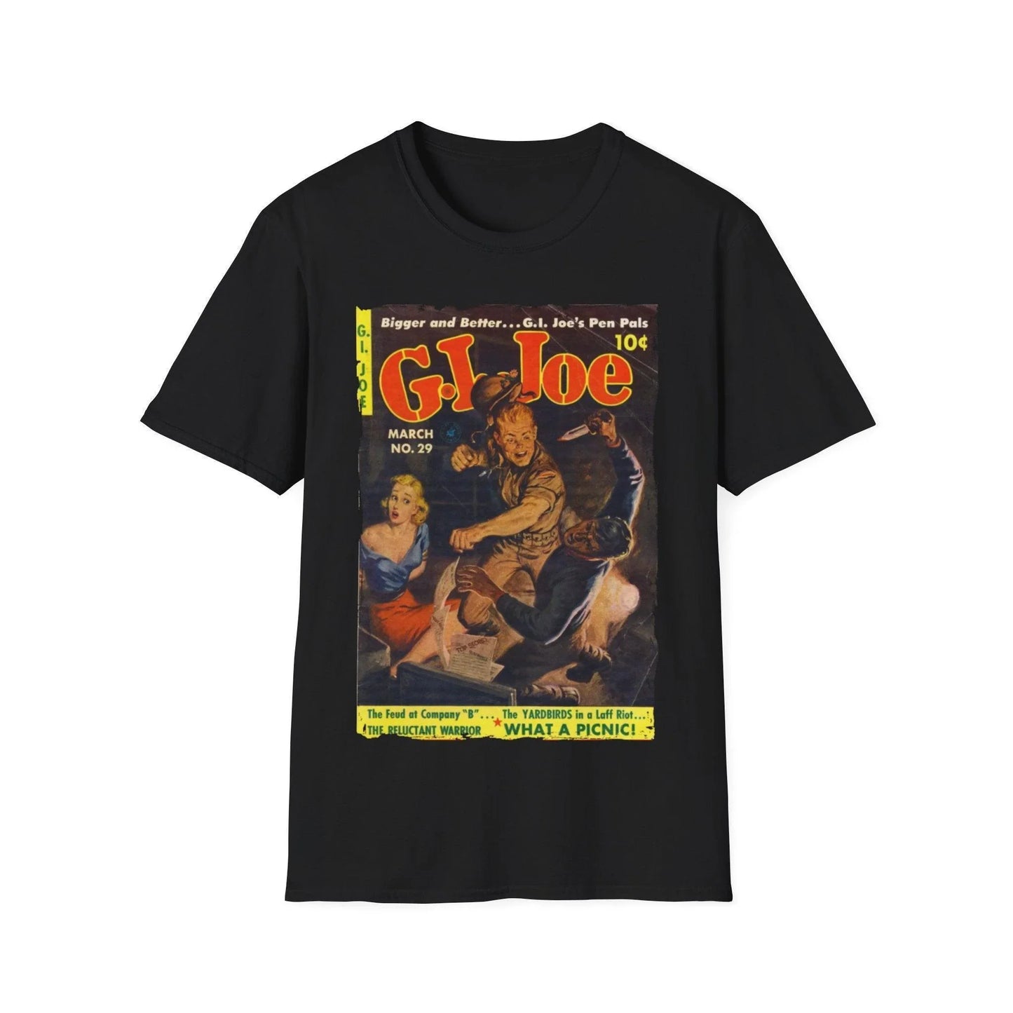 G.I. Joe No.29 unisex softstyle cotton crew neck T-shirt in black with printed graphic, regular fit, men's and women's
