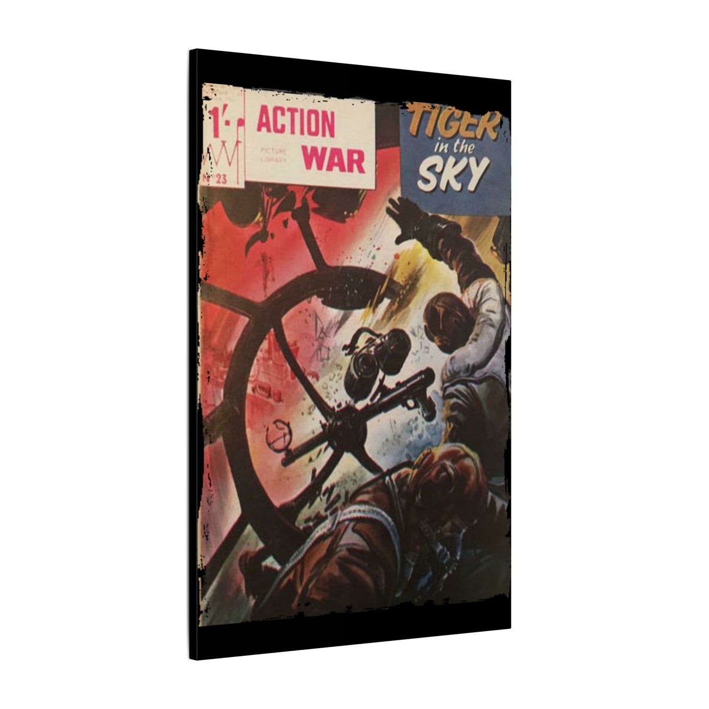 Close-up of the canvas texture highlighting vibrant colors and fine brushstrokes from the Action War #23 print.
