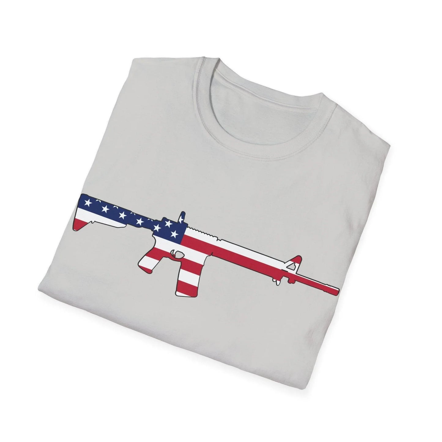 Close-up of the soft cotton fabric showcasing the vibrant American flag colors and detailed stitching on the relaxed fit