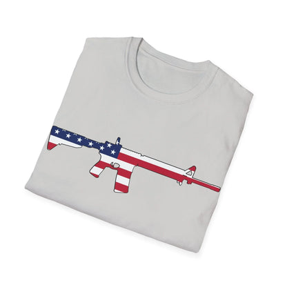 Close-up of the soft cotton fabric showcasing the vibrant American flag colors and detailed stitching on the relaxed fit