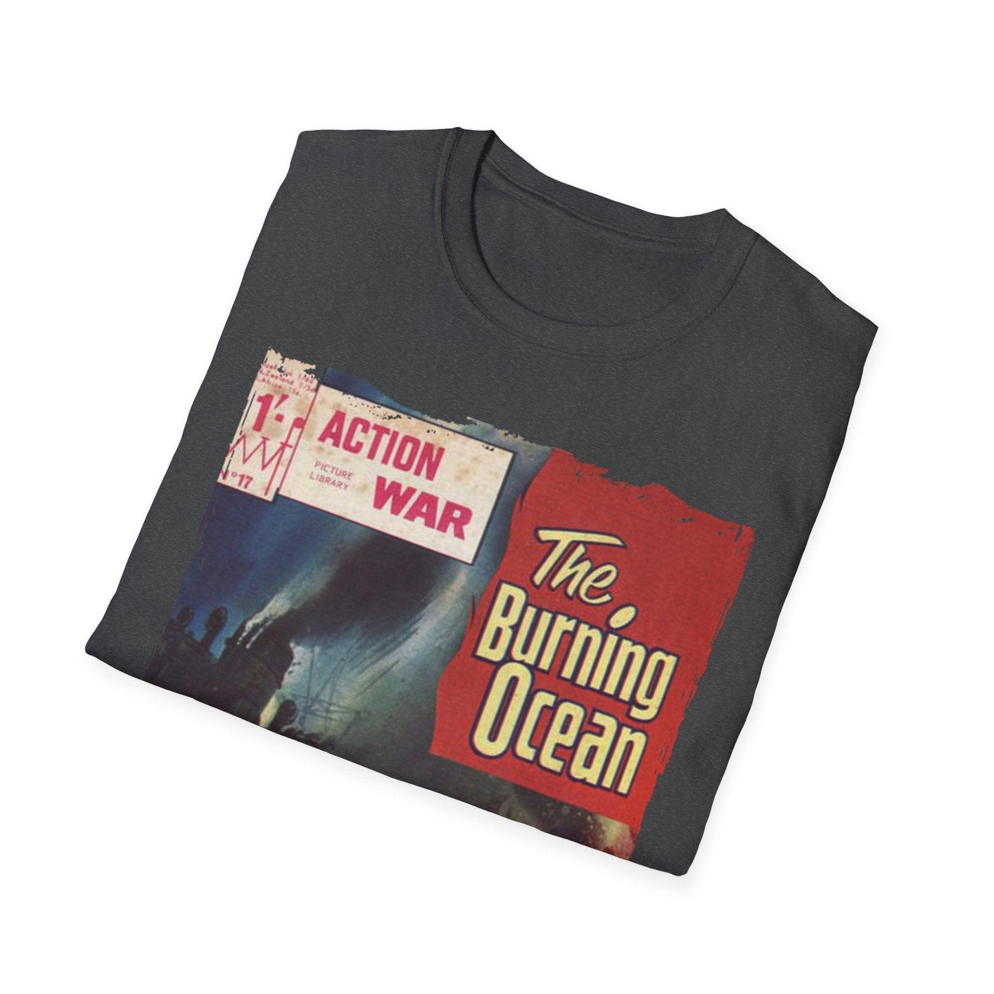 Close-up of the unisex softstyle T-shirt's relaxed fit, showing vibrant crimson color and fine cotton jersey fabric detail