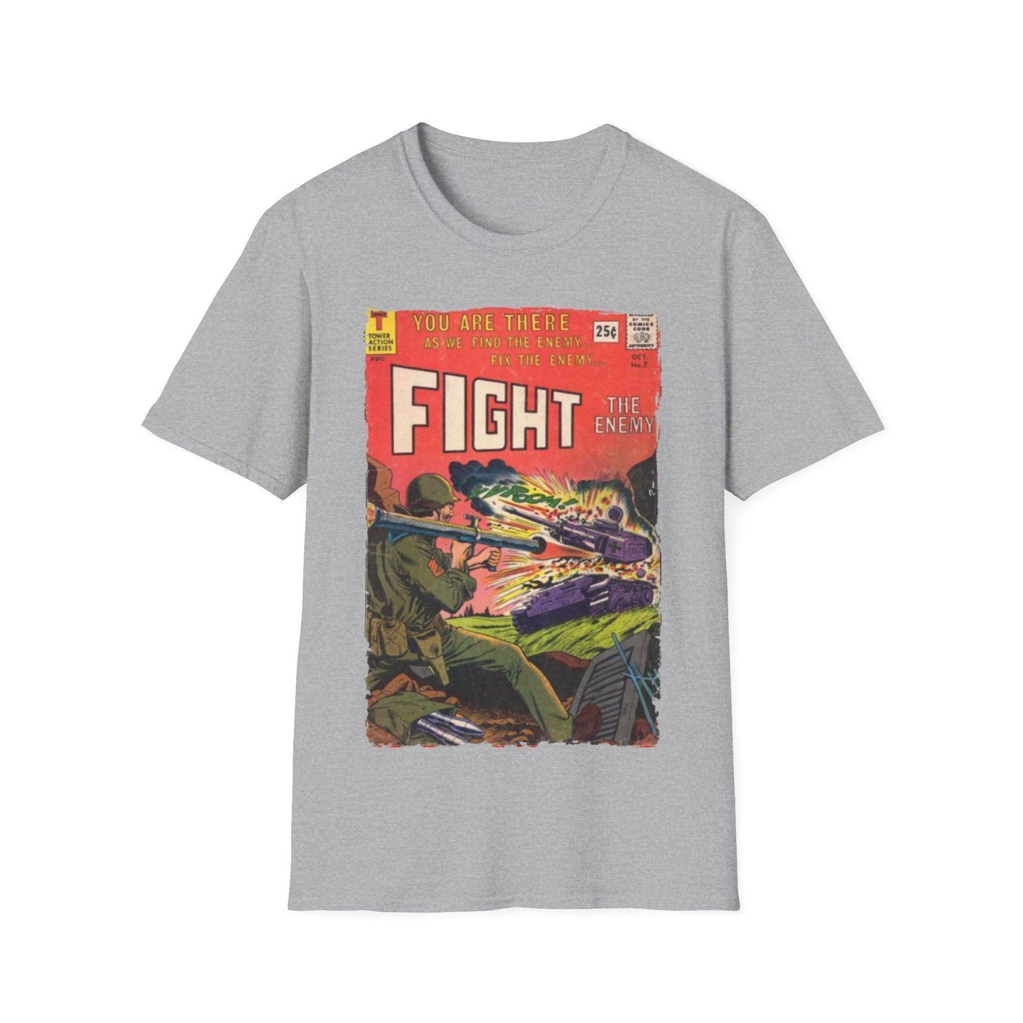 Close-up of the Fight The Enemy No.2 T-shirt’s navy blue fabric highlighting soft cotton texture and reinforced stitching at