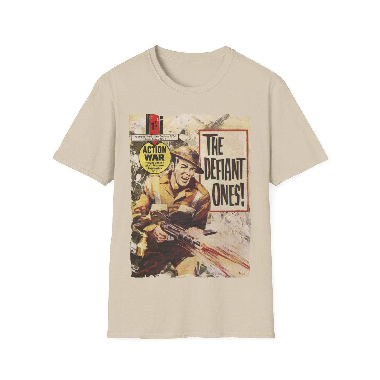 Close-up of the unisex softstyle T-shirt's fabric texture in deep navy, highlighting the smooth, lightweight cotton blend