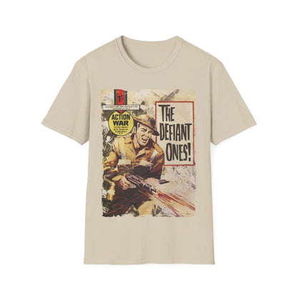 Close-up of the unisex softstyle T-shirt's fabric texture in deep navy, highlighting the smooth, lightweight cotton blend