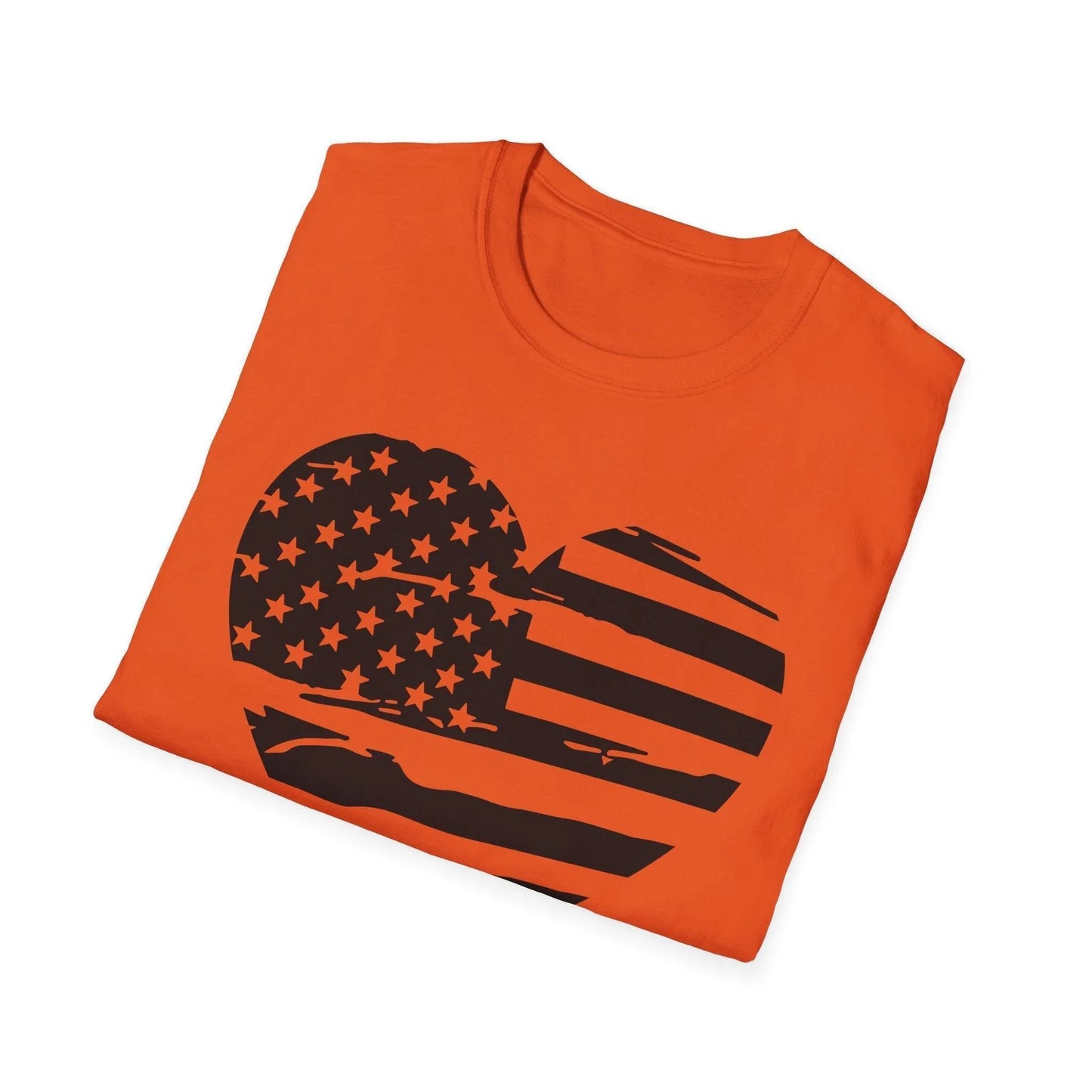 Close-up of the American Heart B&W unisex softstyle T-shirt's textured fabric and relaxed fit at the sleeve cuff in black