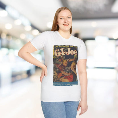 Close-up of the G.I. Joe No.38 softstyle T-shirt's fabric texture and subtle heathered navy color from the sleeve edge