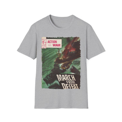 Close-up of the unisex softstyle T-shirt’s black fabric revealing smooth texture and reinforced double-stitched hem detail