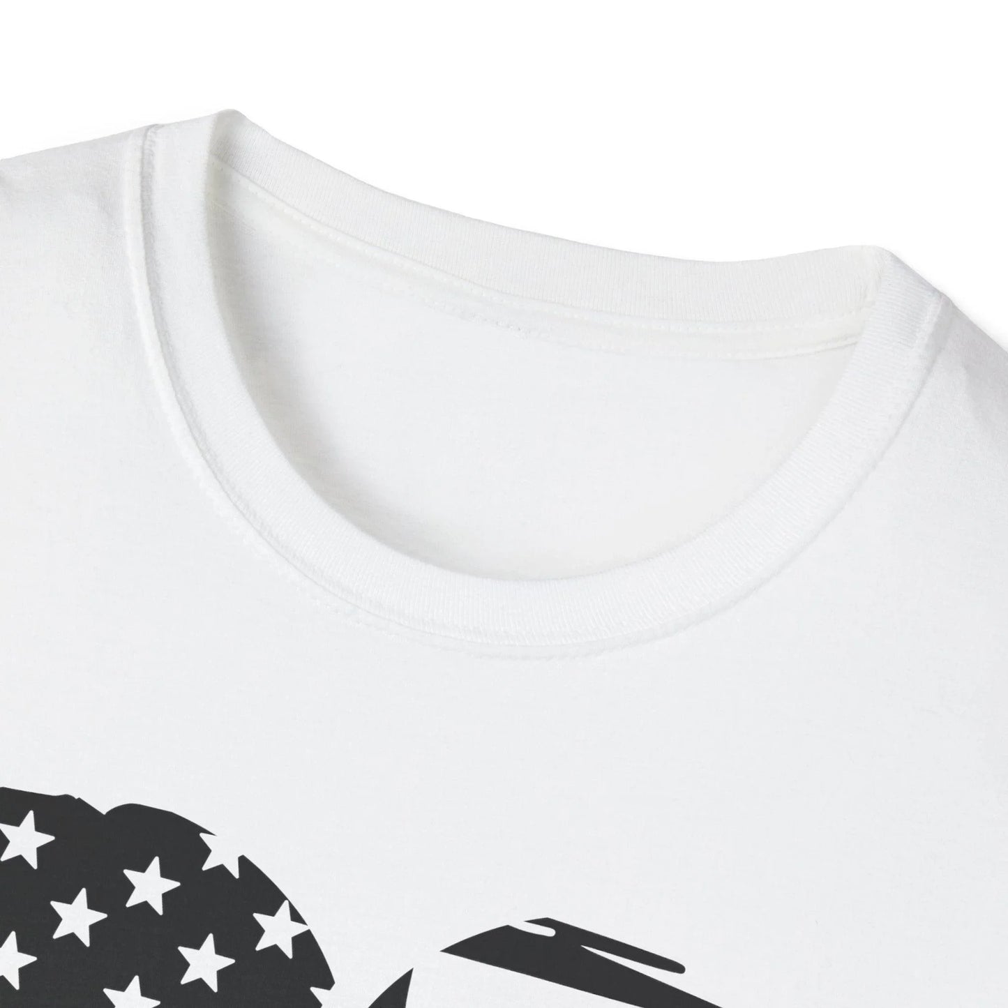 Close-up of the American Heart B&W unisex soft-style T-shirt’s black fabric, highlighting the smooth knit texture and subtle