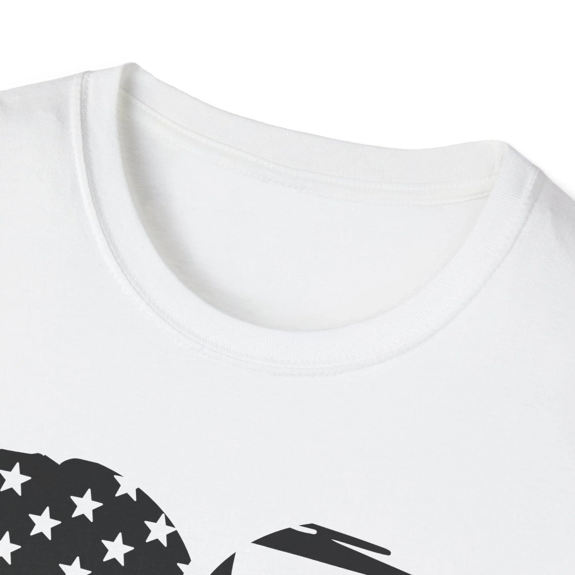 Close-up of the American Heart B&W unisex soft-style T-shirt’s black fabric, highlighting the smooth knit texture and subtle