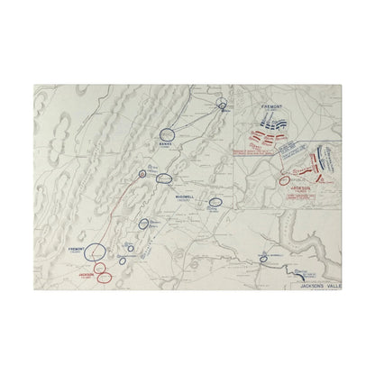 Close-up of canvas texture highlighting detailed print of Battle of Cross Keys scene from Jackson's Valley Campaign, 1862.
