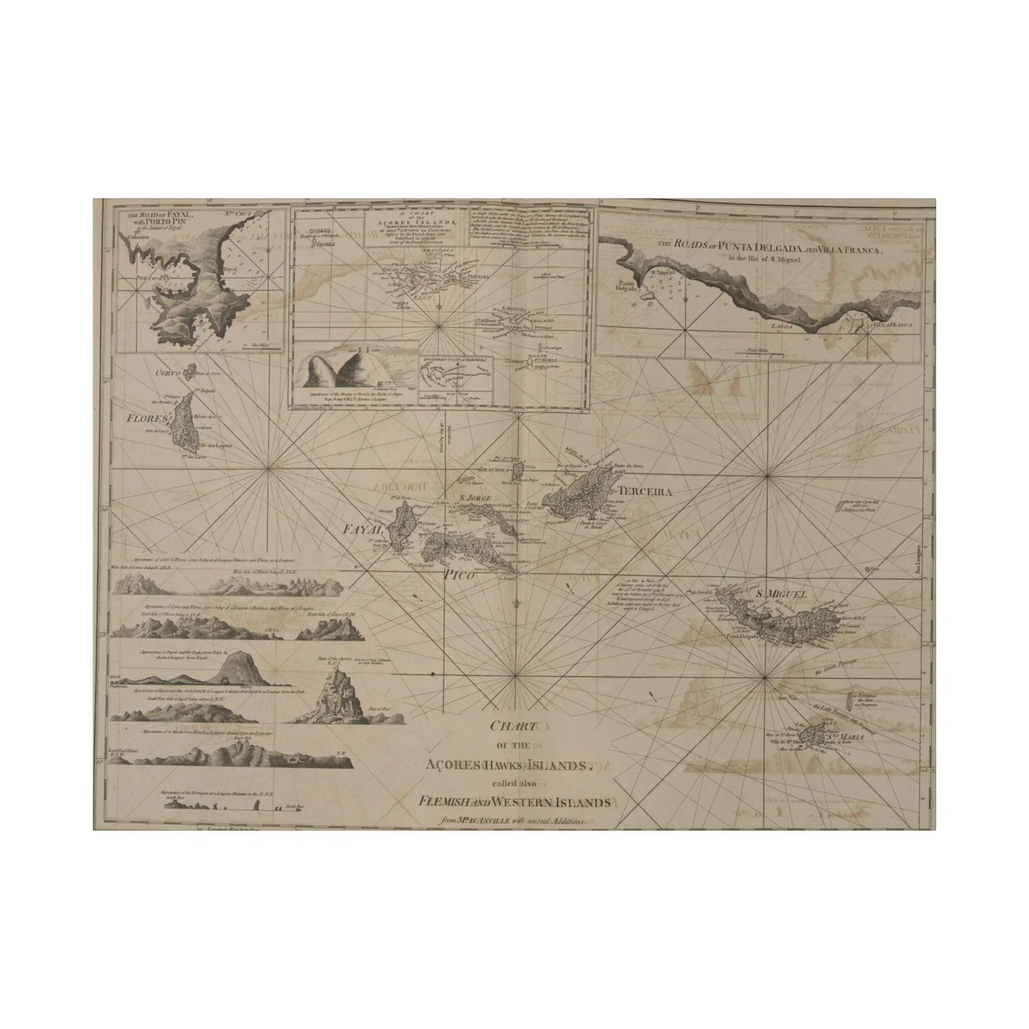 Printify canvas print of the Acores Islands map featuring eco-friendly matte finish, wood framing, 24x36 inches, wall decor