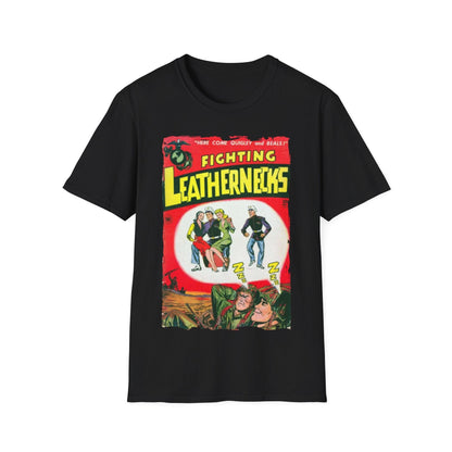 Printify Fighting Leathernecks #4 unisex softstyle cotton crew neck T-shirt in black with combat-themed graphic print