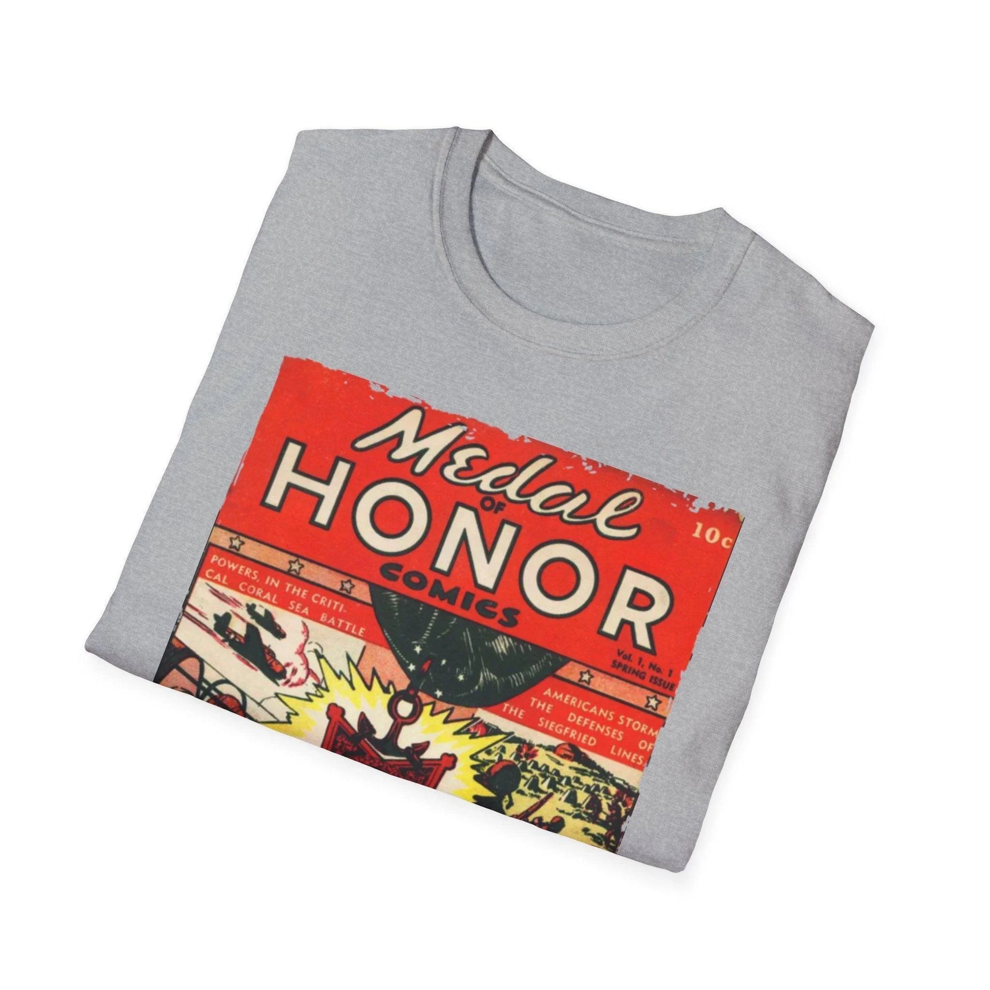 Close-up of the unisex softstyle T-shirt neckline showcasing smooth fabric and reinforced stitching in vibrant red color.