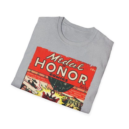 Close-up of the unisex softstyle T-shirt neckline showcasing smooth fabric and reinforced stitching in vibrant red color.