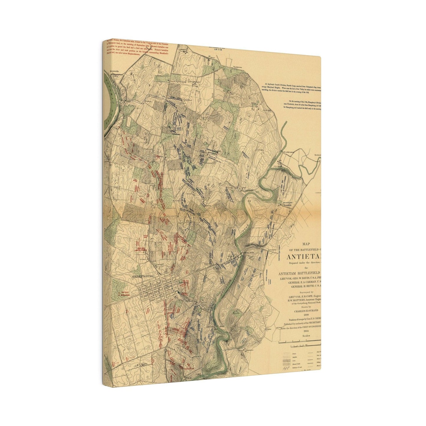 Close-up of detailed canvas texture highlighting the aged finish and subtle color variations of the Antietam Battlefield