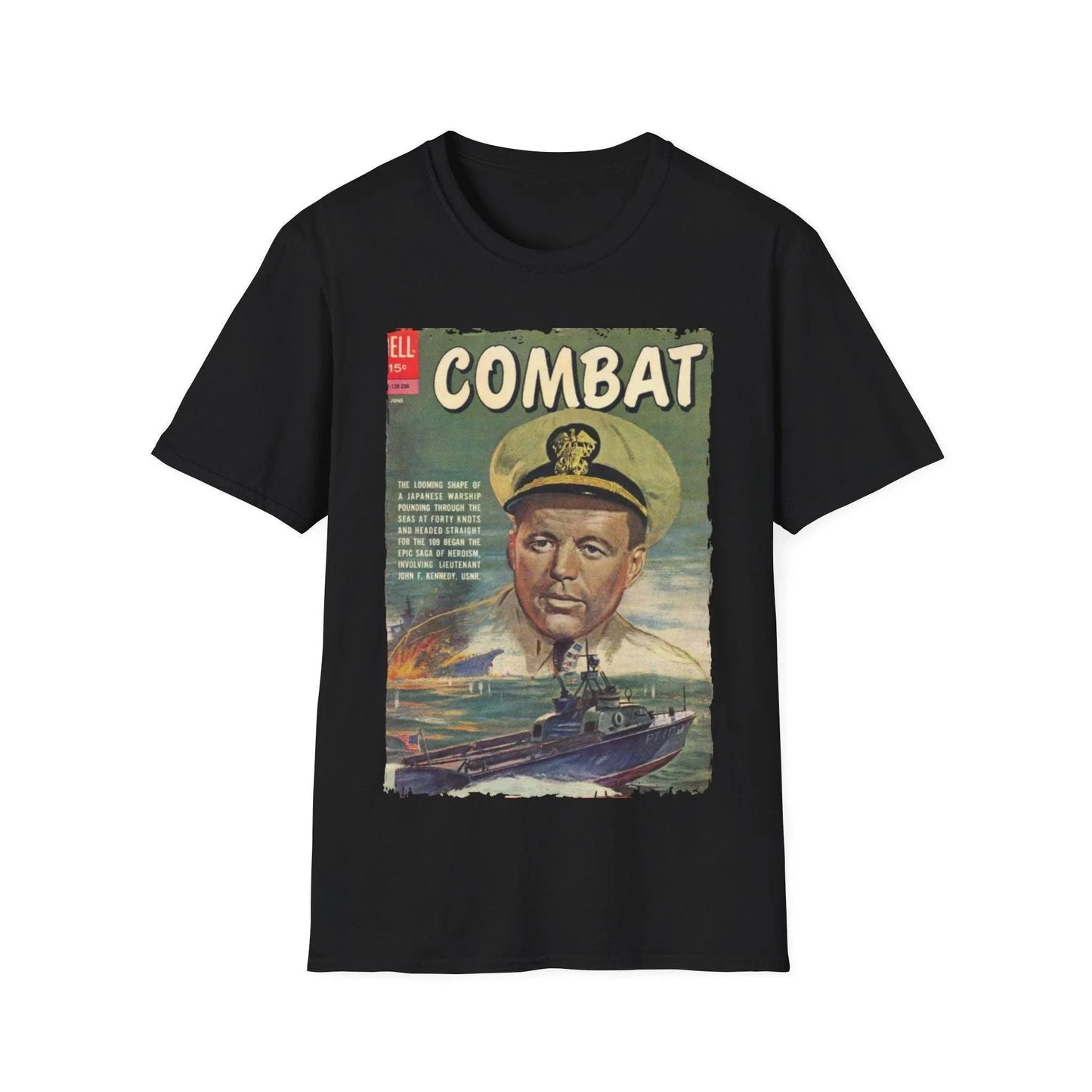 Printify Combat June 1962 unisex softstyle cotton crew neck T-shirt in navy blue with regular fit and vintage graphic design
