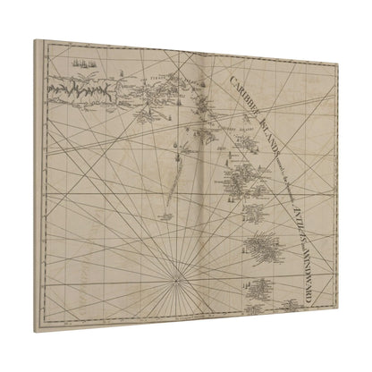 Close-up of vibrant Caribbean map detail with textured canvas surface and subtle color variations highlighting island