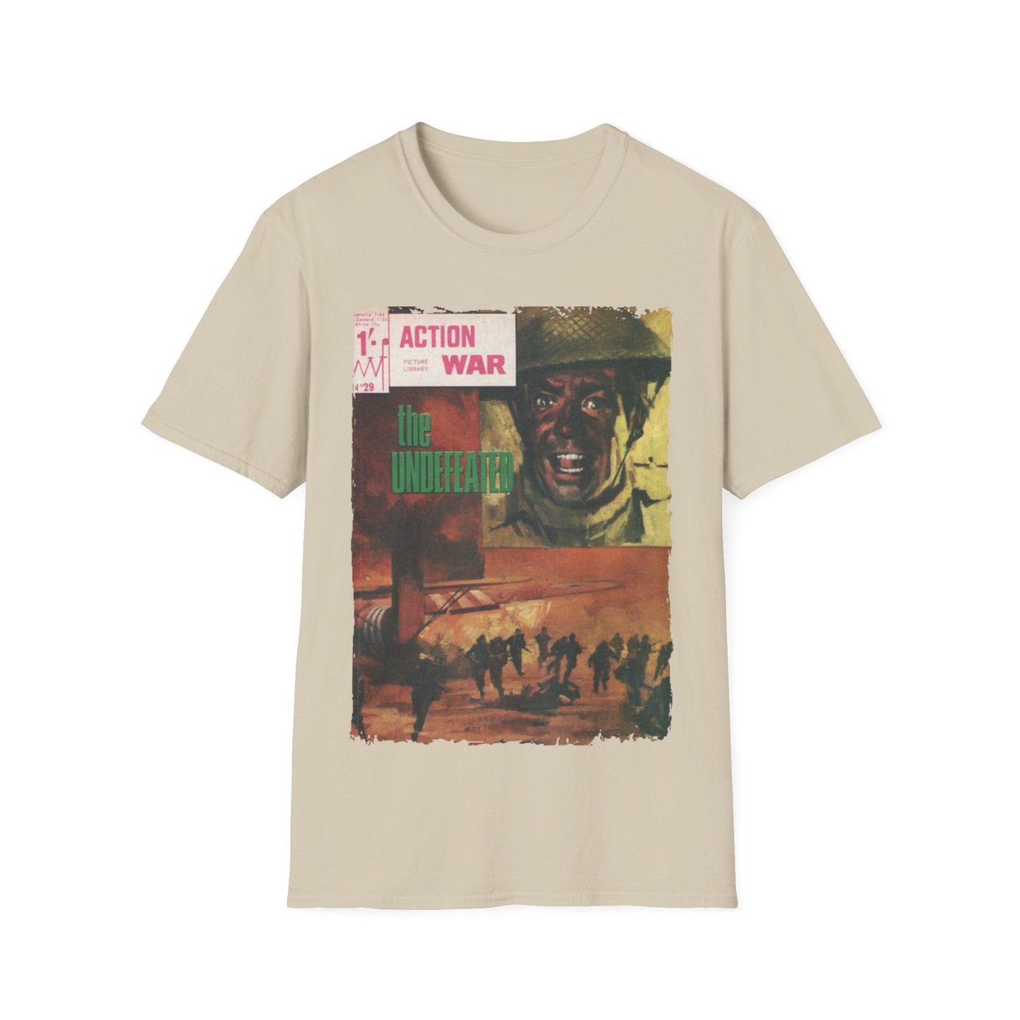 Close-up of the unisex softstyle T-shirt's fabric texture showing smooth cotton blend and subtle heather pattern in burnt