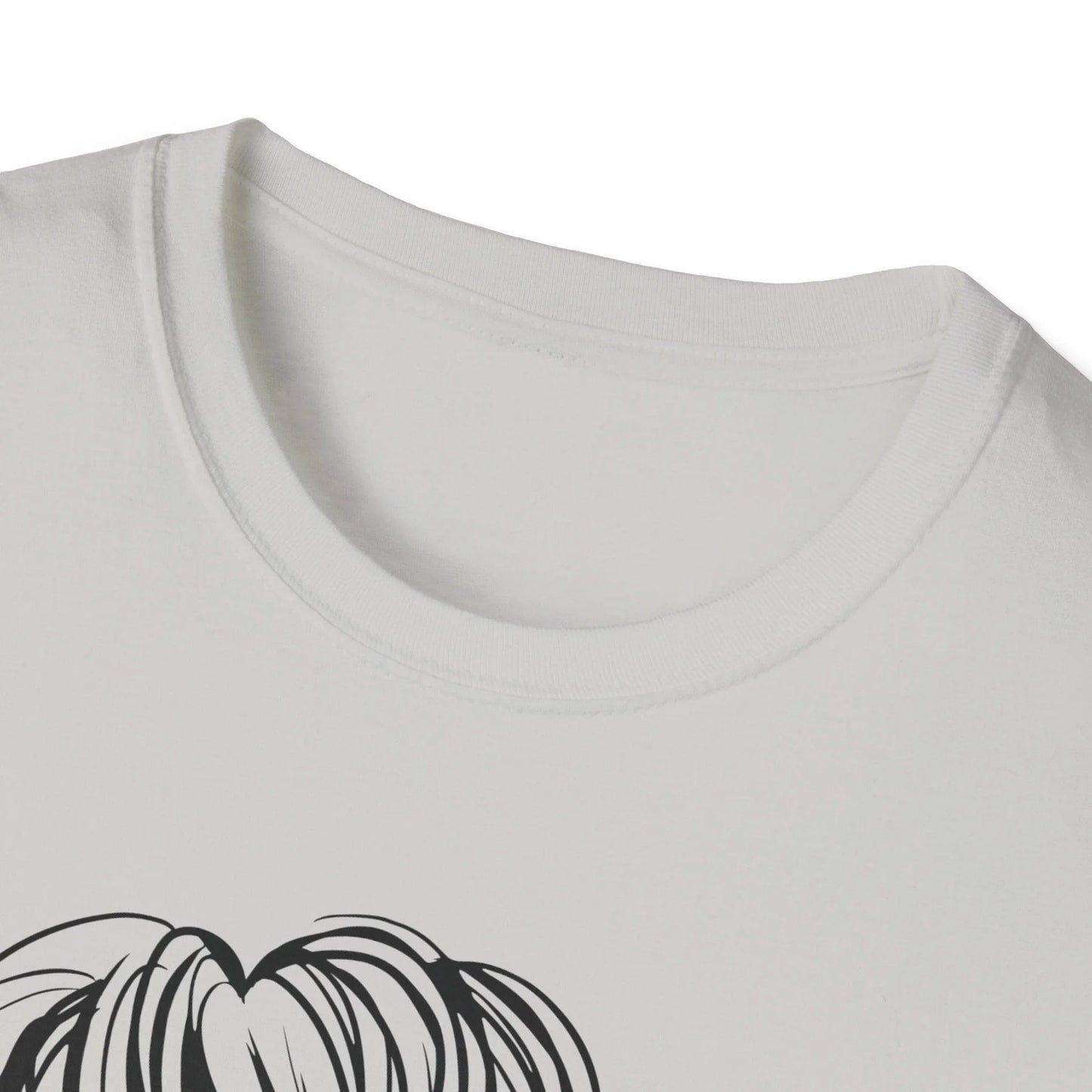 Close-up of the soft and smooth fabric weave showcasing the relaxed fit and vibrant black color of the Messy Buns & Guns