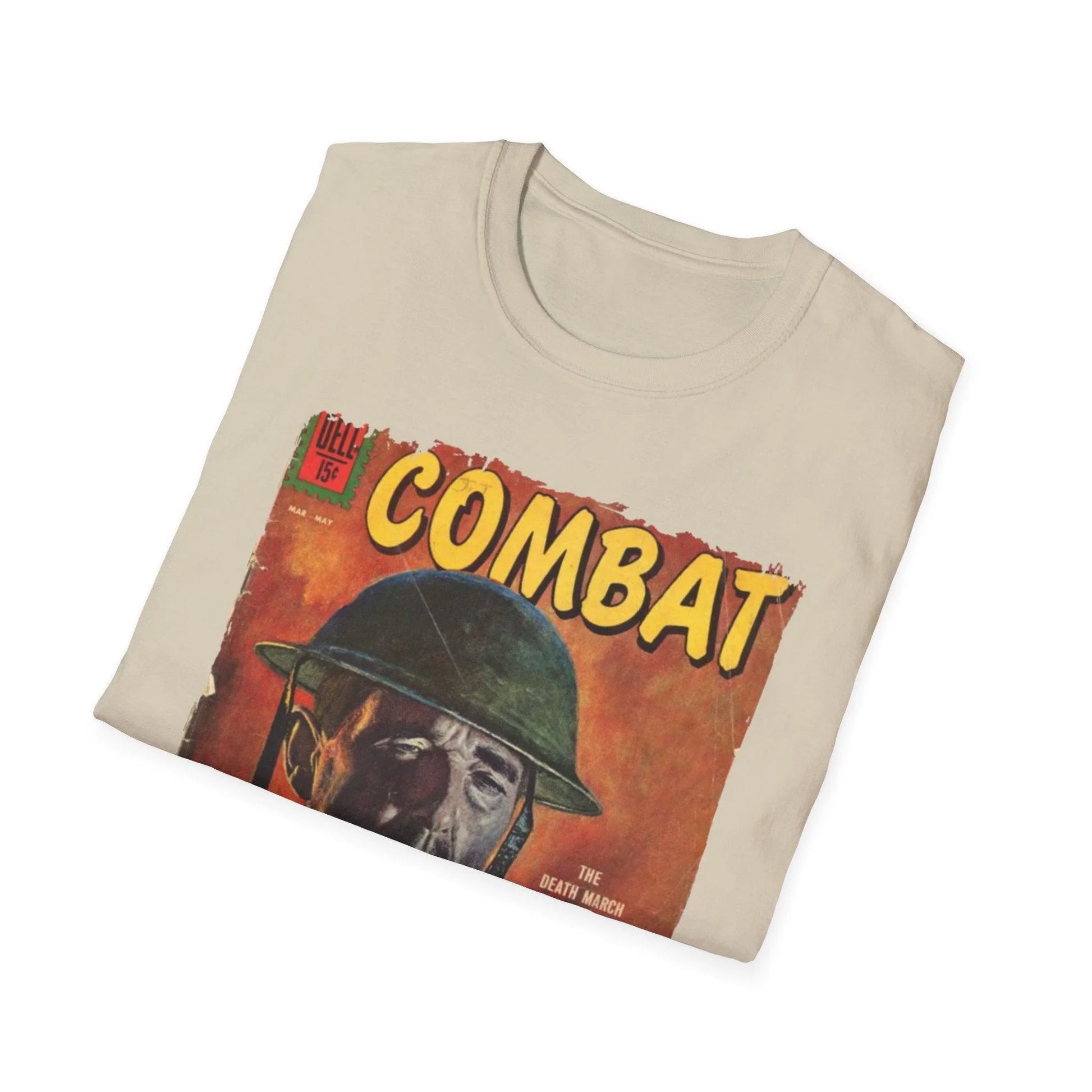 Close-up of the navy organic cotton fabric showing subtle texture and reinforced double-stitched hem at the sleeve edge.