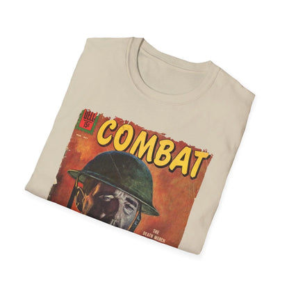 Close-up of the navy organic cotton fabric showing subtle texture and reinforced double-stitched hem at the sleeve edge.