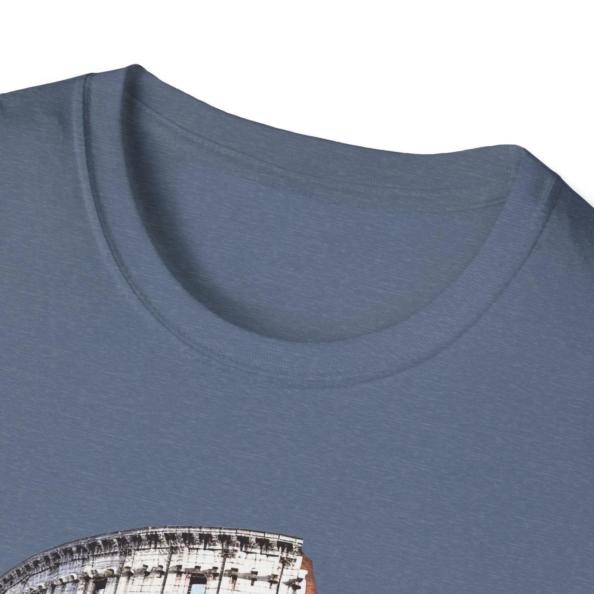 Close-up of the soft, heather gray fabric highlighting the smooth texture and subtle stitching detail around the neckline.