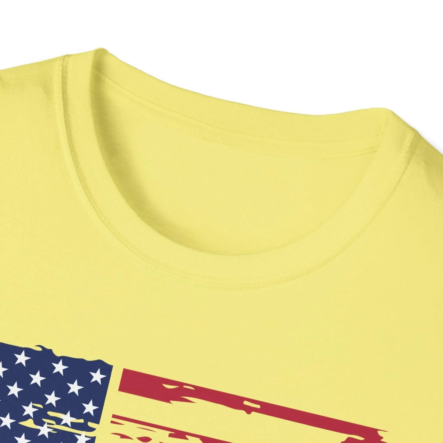 Close-up of the distressed American flag pattern on the soft cotton fabric, highlighting the worn, vintage texture and