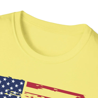 Close-up of the distressed American flag pattern on the soft cotton fabric, highlighting the worn, vintage texture and