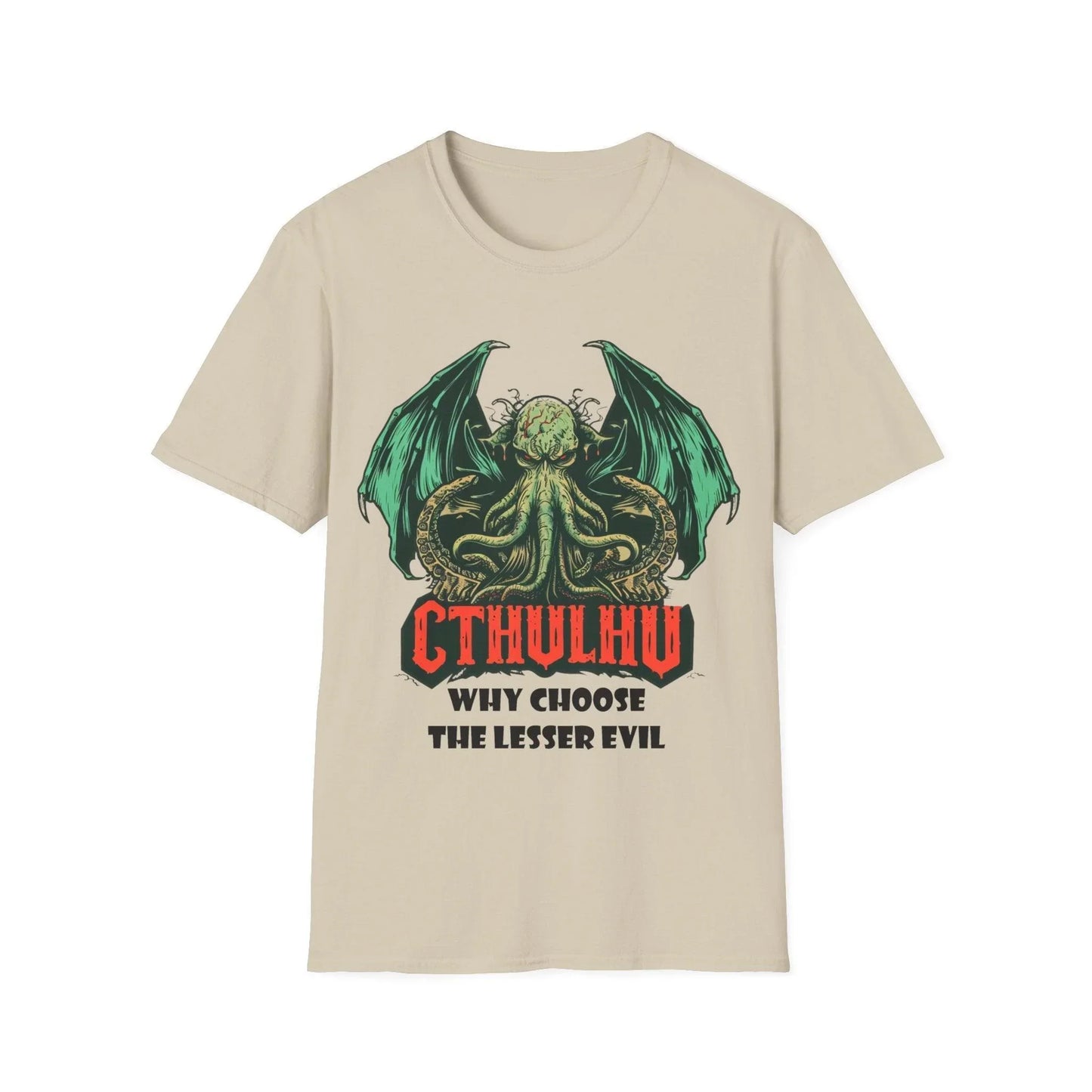 Close-up of the soft, heathered black fabric highlighting the subtle texture and relaxed fit of the unisex Cthulhu T-shirt's