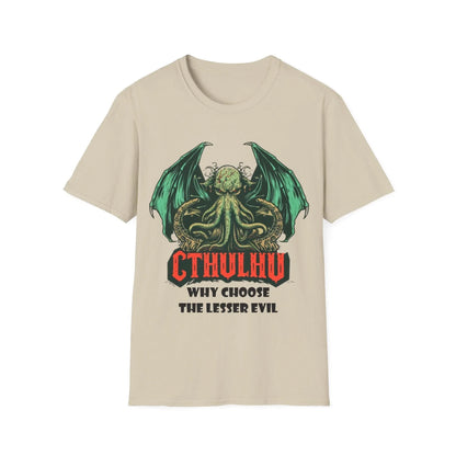 Close-up of the soft, heathered black fabric highlighting the subtle texture and relaxed fit of the unisex Cthulhu T-shirt's