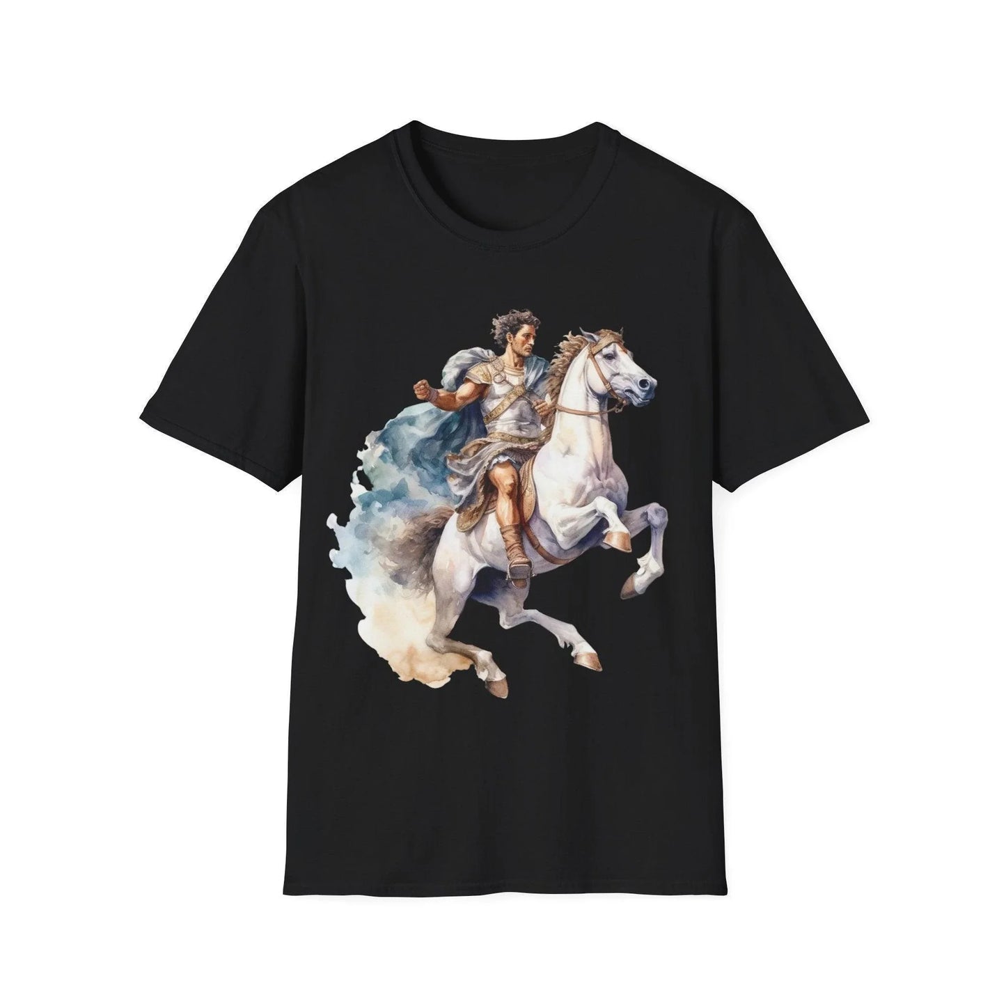 Ancient Mounted General unisex softstyle T-shirt in white cotton with crew neck, regular fit, DTG print, men's and women's