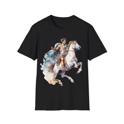Ancient Mounted General unisex softstyle T-shirt in white cotton with crew neck, regular fit, DTG print, men's and women's