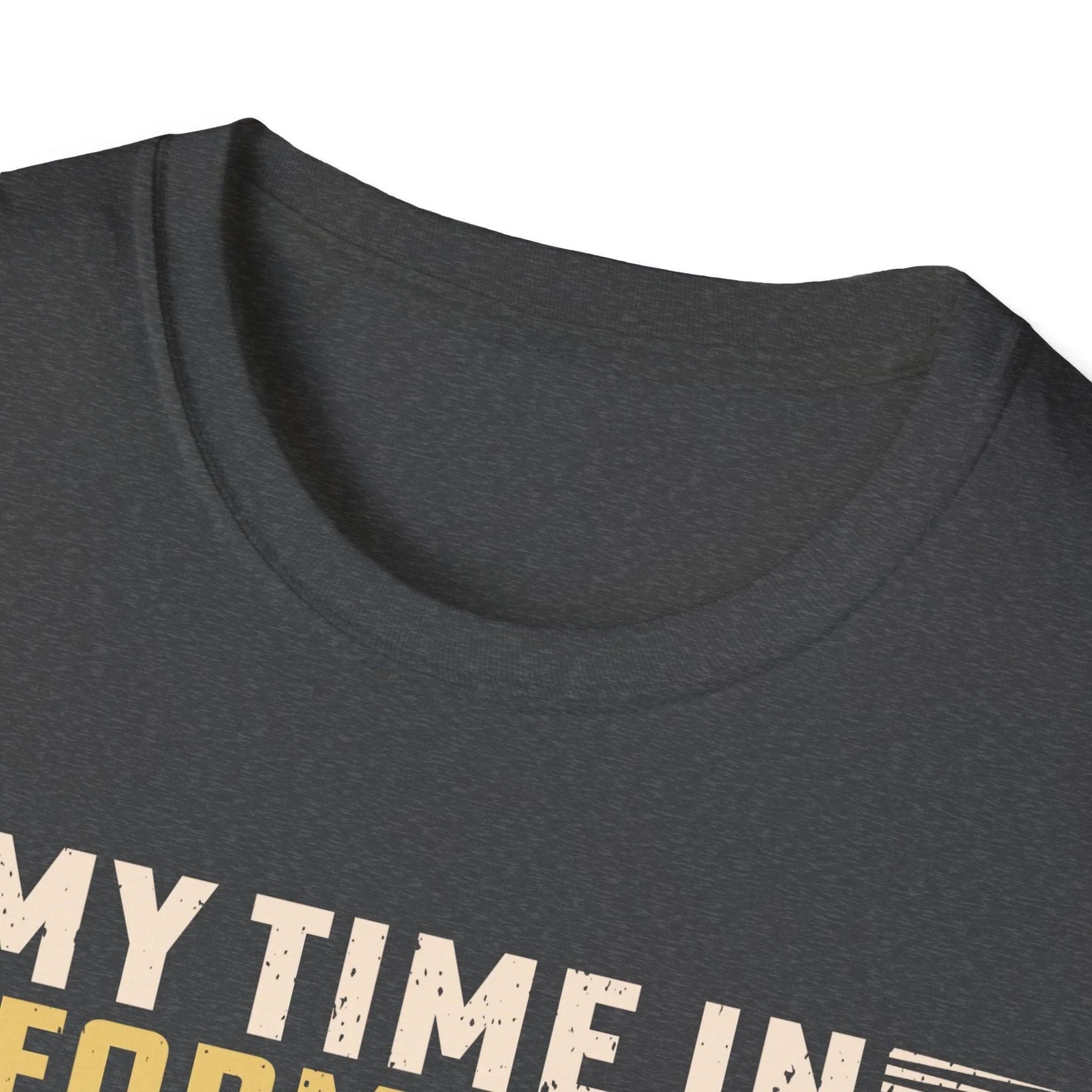 Close-up of the unisex softstyle T-shirt's neckline and seamless stitching, highlighting beige color and relaxed fit.