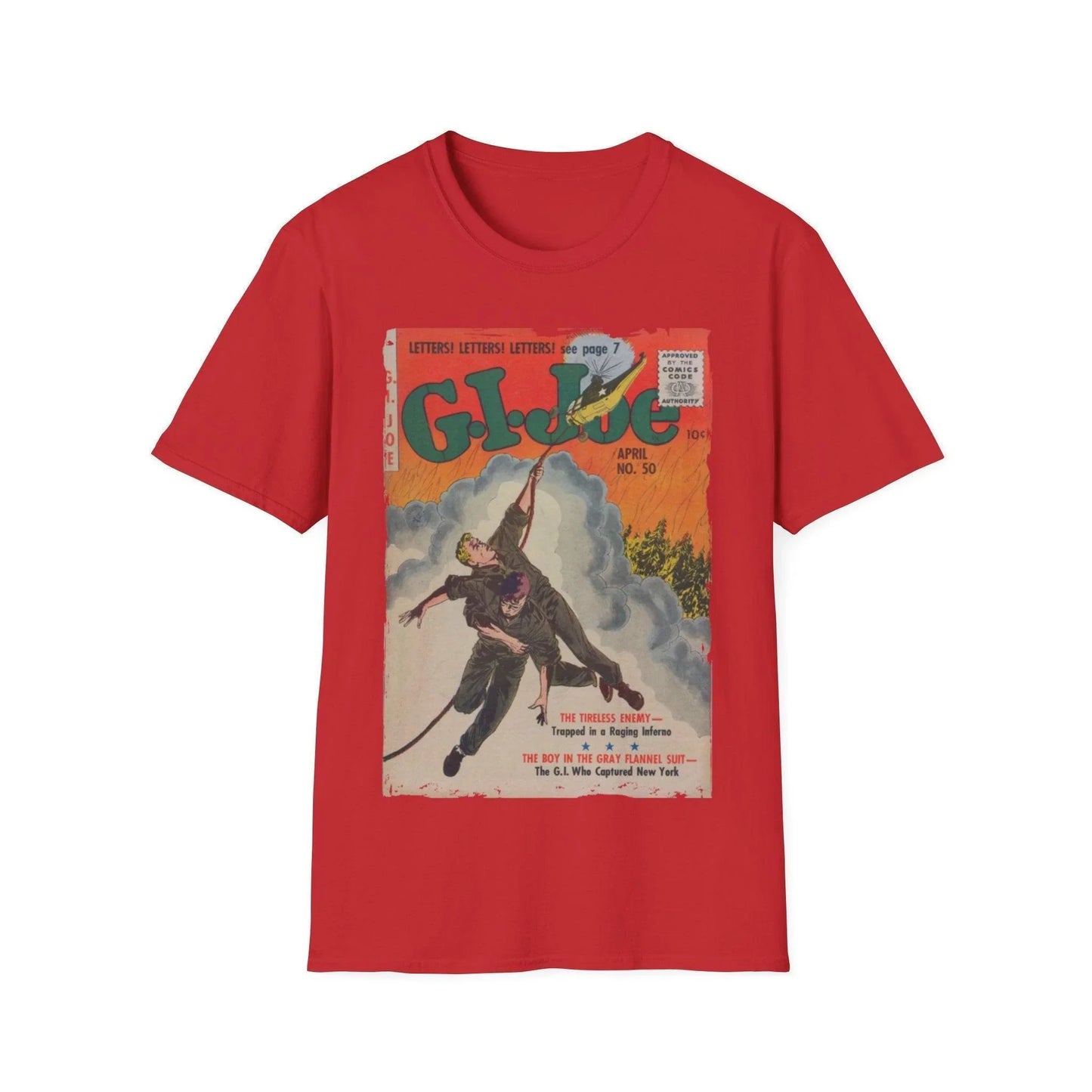 Close-up of the G.I. Joe No.50 softstyle T-shirt neckline showing reinforced stitching and subtle fabric texture detail