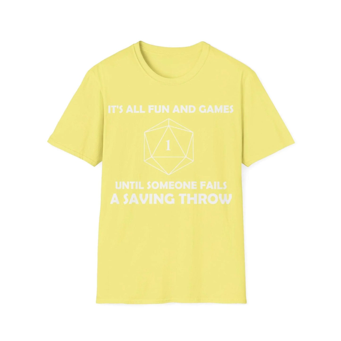 Close-up of the White All Fun and Games unisex T-shirt collar showcasing the softstretch fabric and reinforced stitching at