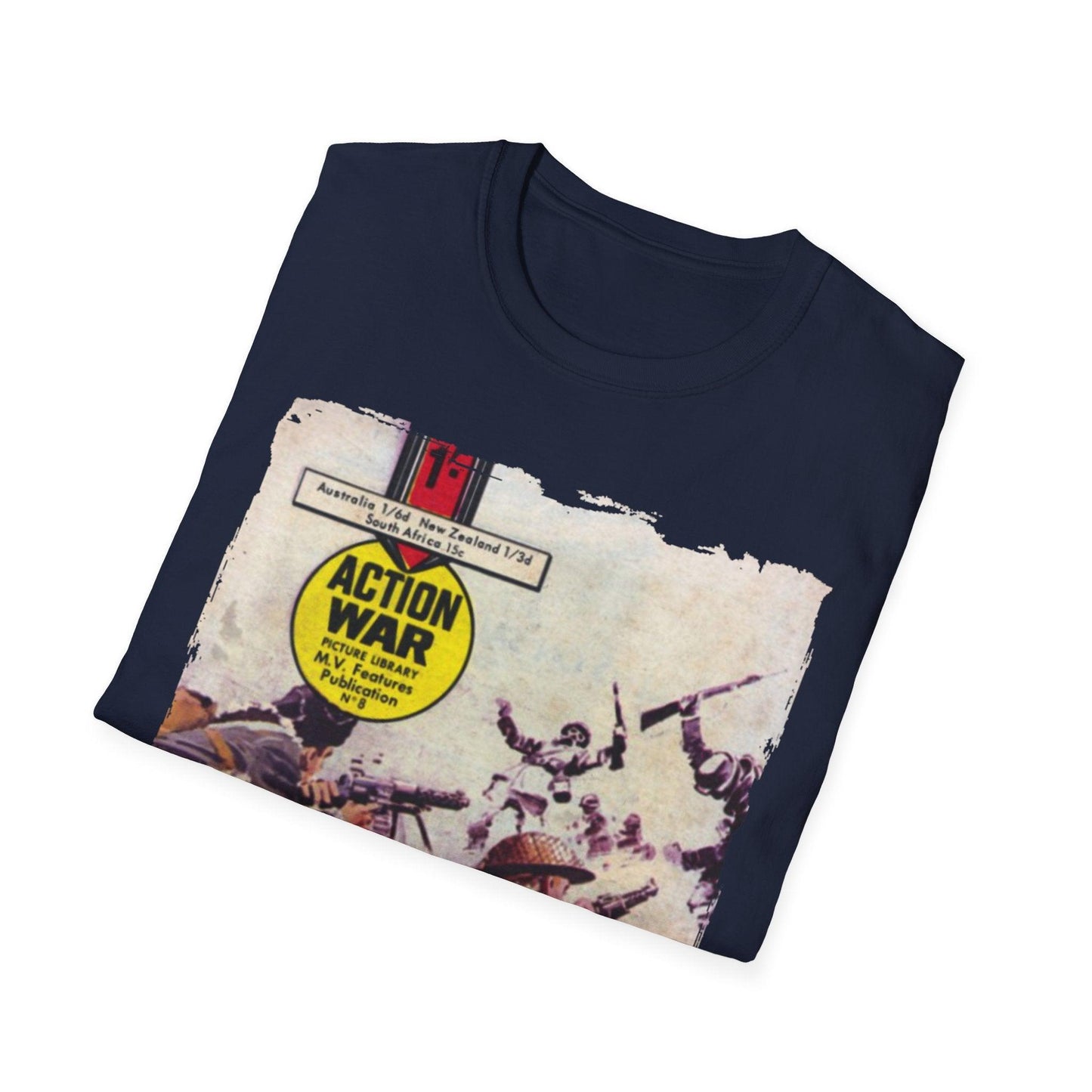 Close-up of the unisex softstyle T-shirt’s collar highlighting the double-stitched neckline and smooth cotton fabric in deep