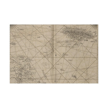 Close-up of the vibrant map detail showing Jamaica’s coastline and Cape Gracias a Rios with textured canvas finish and vivid