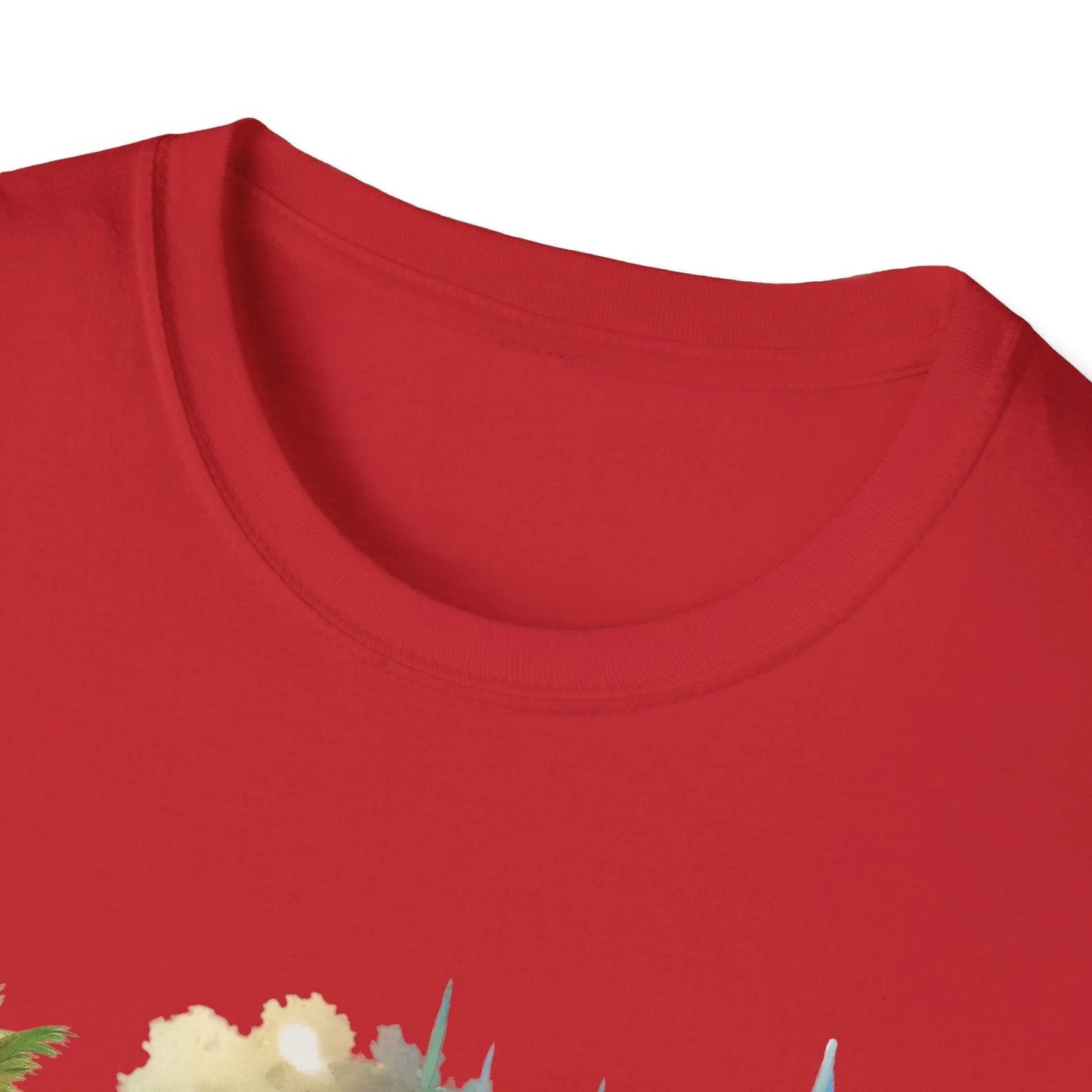 Close-up of the unisex softstyle T-shirt's fabric texture showing smooth, lightweight cotton blend in deep navy with subtle