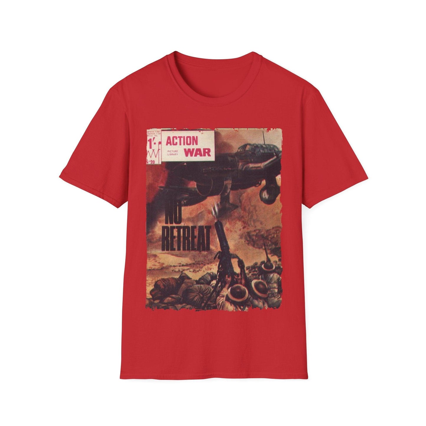 Close-up of the unisex softstyle T-shirt’s fabric texture highlighting the smooth, relaxed fit in vibrant blue color and