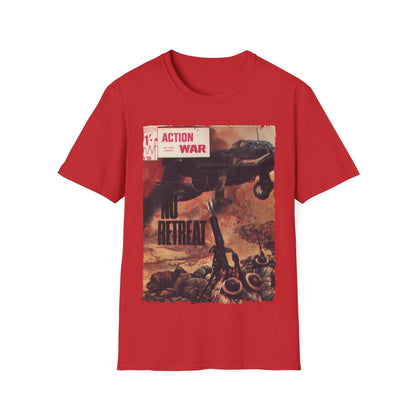 Close-up of the unisex softstyle T-shirt’s fabric texture highlighting the smooth, relaxed fit in vibrant blue color and