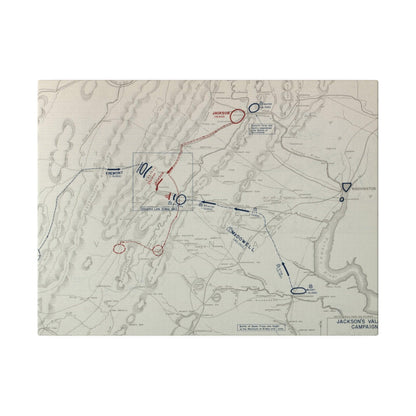 Close-up of textured canvas with subtle brushstrokes and a faint historical map detail from the Jackson's Valley Campaign